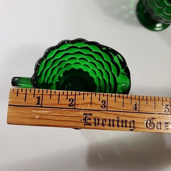 Set Of 4 Vtg Anchor Hocking Forest Green Bubble Glass (2) Cups + Cream & Sugar - Picture 5 of 16